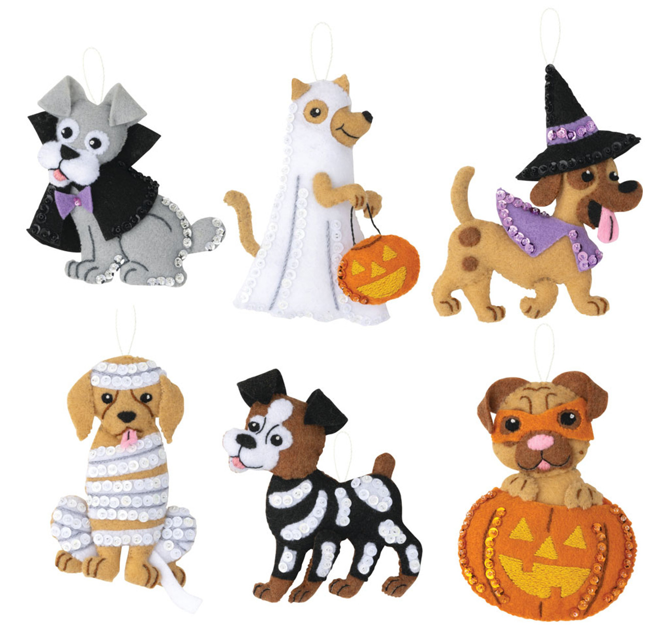 Bucilla Felt Applique Ornaments Kit Set Of 4, Halloween Squad