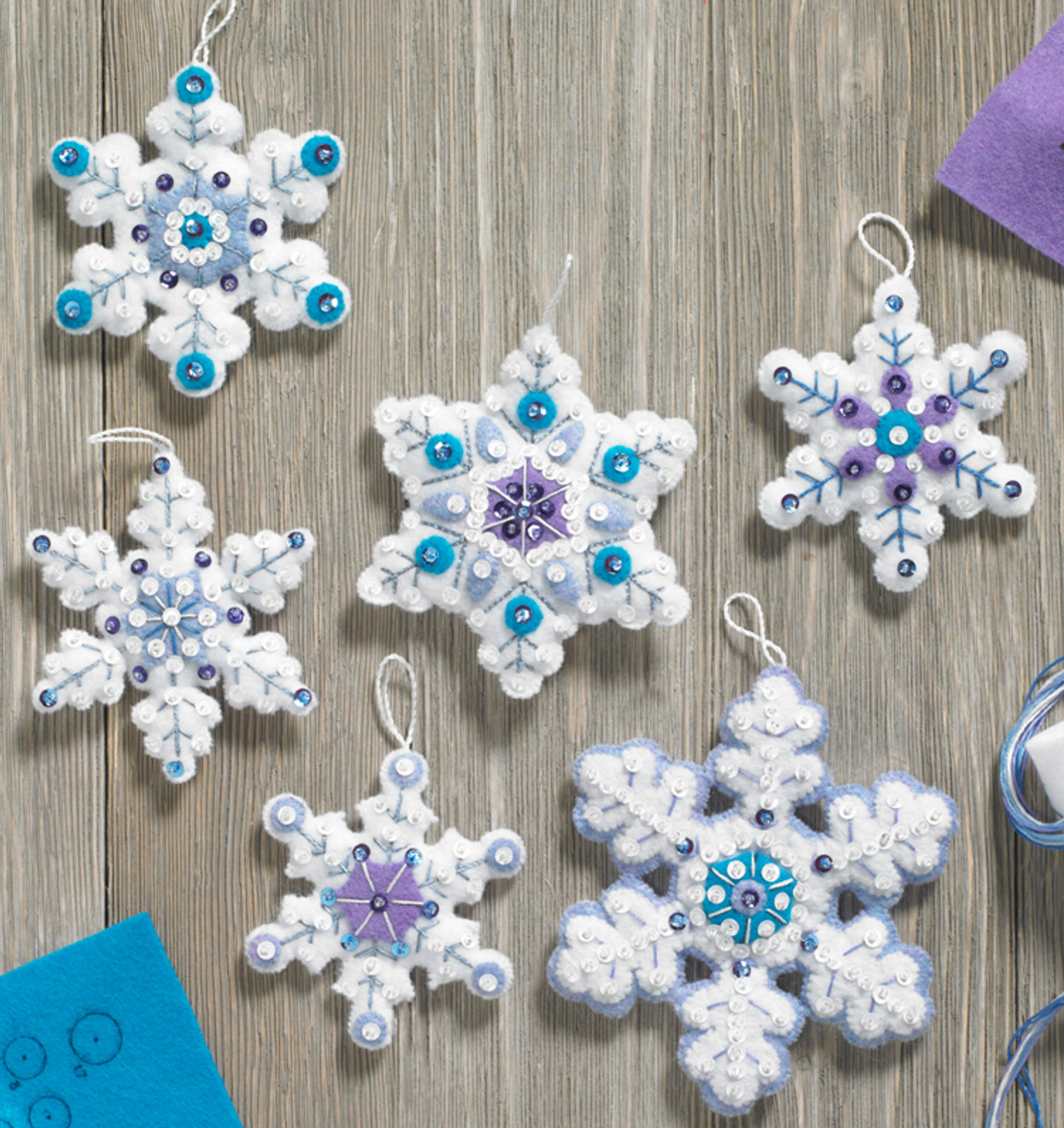 Bucilla Felt Ornaments Applique Kit 4x4 Set of 6 Sparkle Snowflake