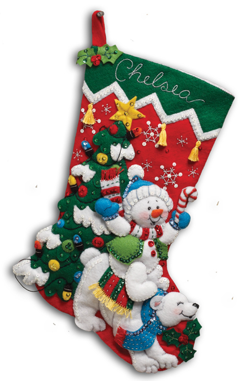 Copperton Lane: Bucilla Child's Felt Christmas Stocking Kit Snowman  Animals, Kits, Supplies, Materials, 15249