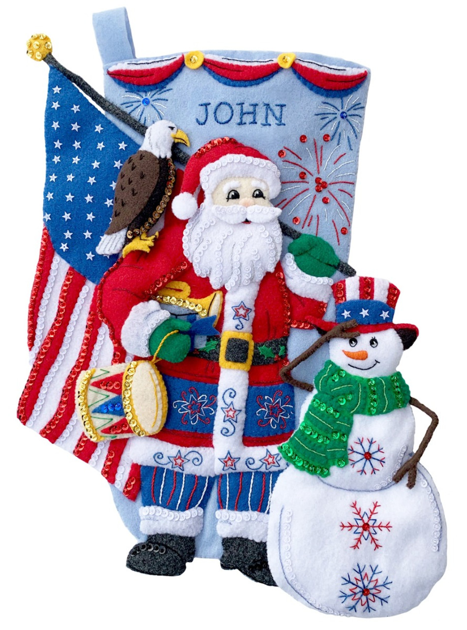 Bucilla Felt Stocking Applique Kit 18 Long Stars & Stripes Santa