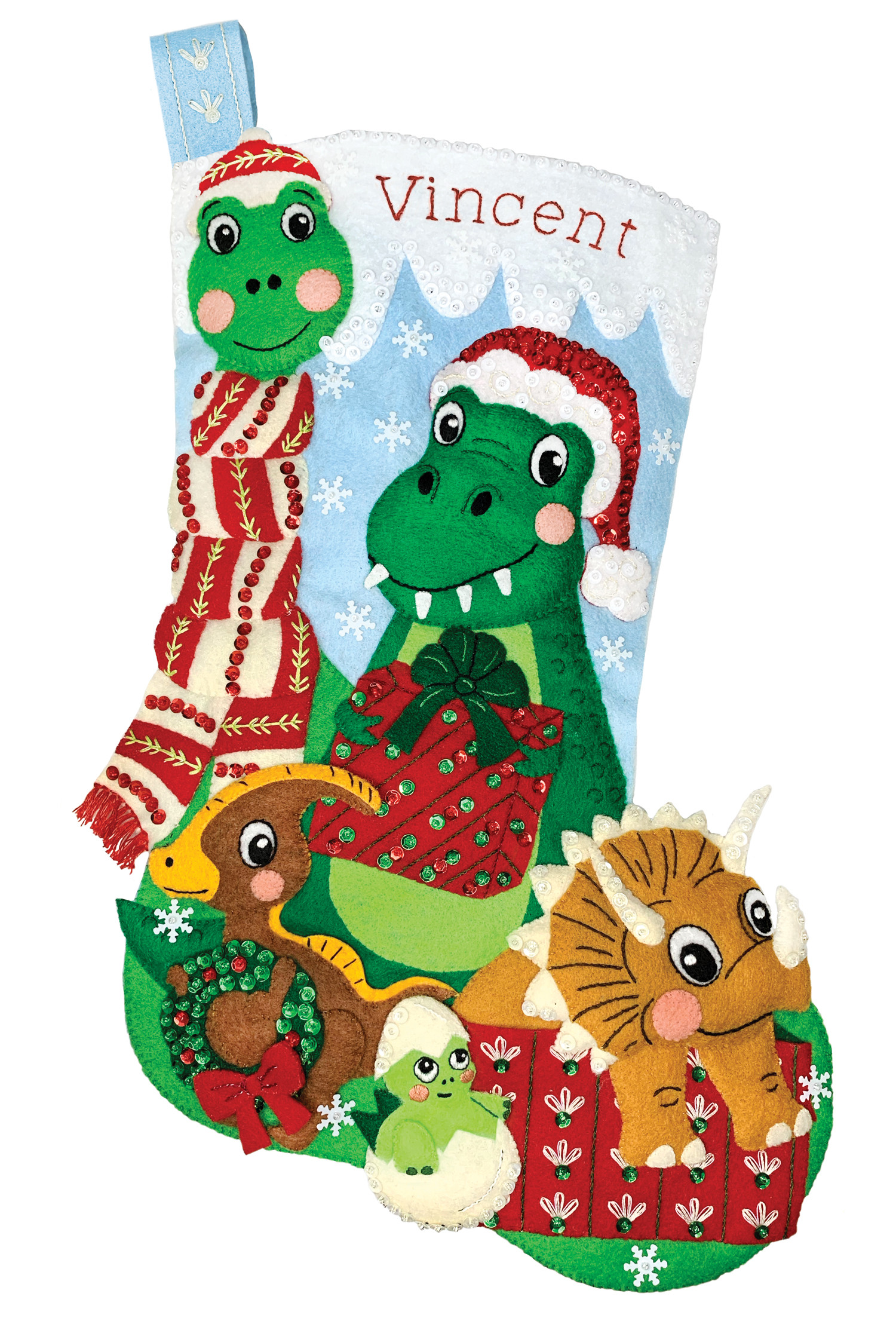 Dino Christmas Felt Christmas Stocking Kit by MerryStockings