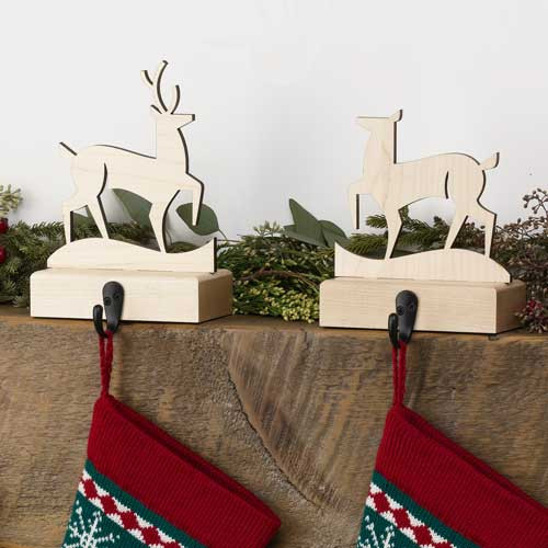 MERRY CHRISTMAS Wood Christmas Stocking Holders Maple (Set of 2)