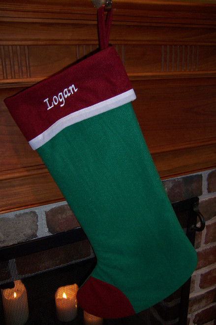 Green Personalized Christmas Stocking with Red Cuff (PRICE INCLUDES PERSONALIZATION)