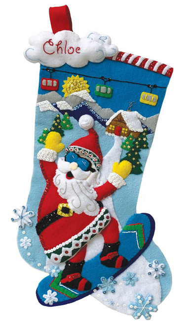 Snowboarding Santa Felt Stocking Kit