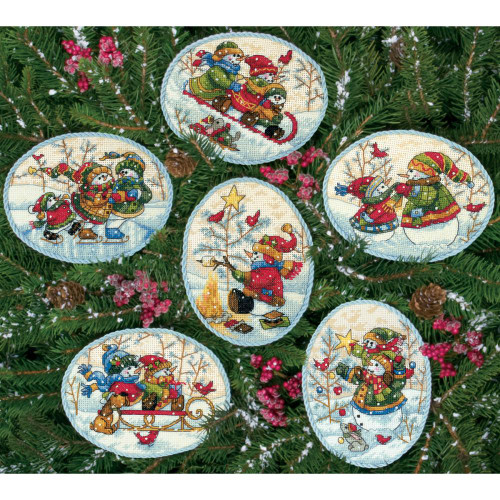 Gold Collection Playful Snowman Ornaments Counted Cross Stitch