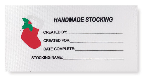 Bucilla felt stocking kit tag from MerryStockings | Commemorate your work with a woven label from MerryStockings!