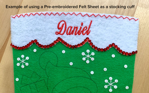 Pre-embroidered felt sheet for stocking kit personalization