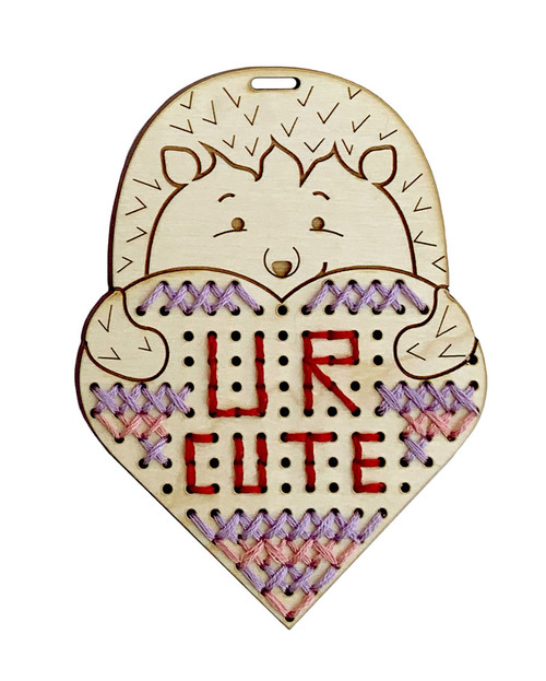 Wood and Floss Stitchable Ornament: Hedgehog Heart