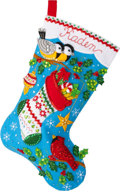 Festive Winter Birds Bucilla Felt Stocking Kit