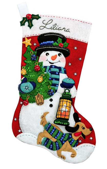 Bucilla Felt Stocking Applique Kit 18 Long-Candy Cane Snowman 89563E