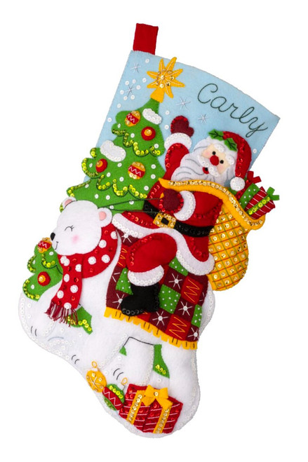 Santa's Polar Bear Ride Bucilla felt stocking kit
