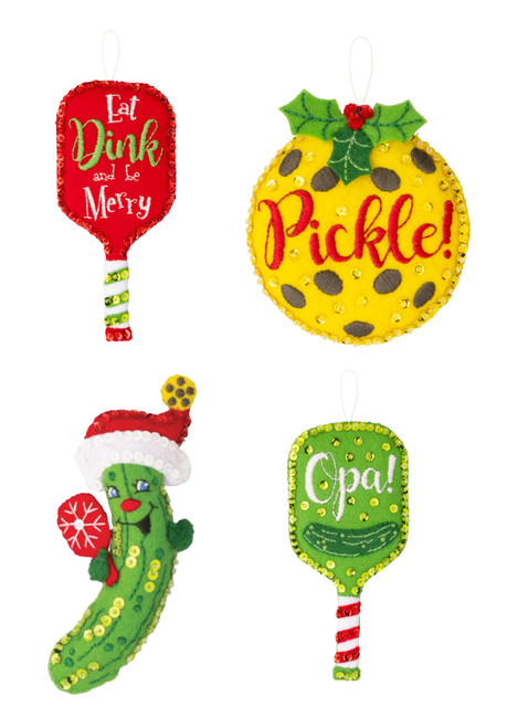 Merry Pickleball Felt Ornament kit from Bucilla, set of 4, set