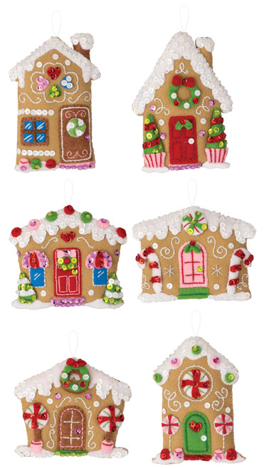 Candy Christmas Cottages Felt Ornament kit from Bucilla, set of 6