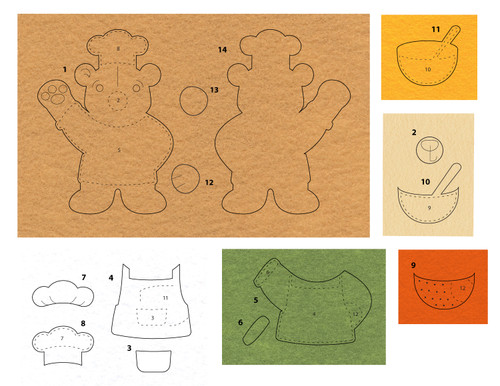 MerryPatterns by MerryStockings | Chef Bear Felt Ornament (Stamped Felt)