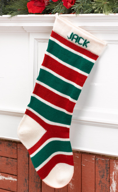 Wool Christmas Stocking Green and Red Stripes