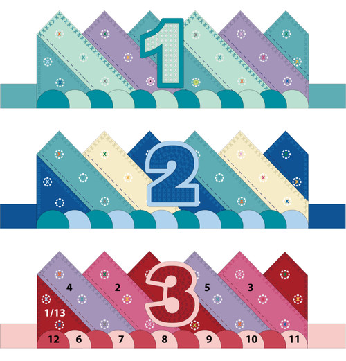 MerryPatterns Digital Birthday Crown Pattern in Three Color Designs with Numbers 1–13