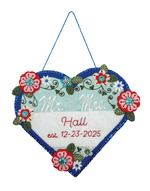 Mr. & Mrs. Heart TailoredExpressions felt wall hanging with floral accents and personalized names and date.