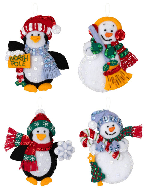 Polar Pals Bucilla Felt Ornament kit from Bucilla, set of 4, available at MerryStockings