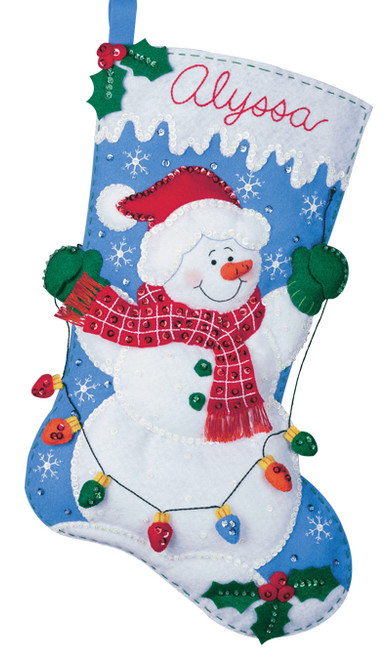 Bucilla Felt Applique Christmas Stocking Kit: Snowman with Lights