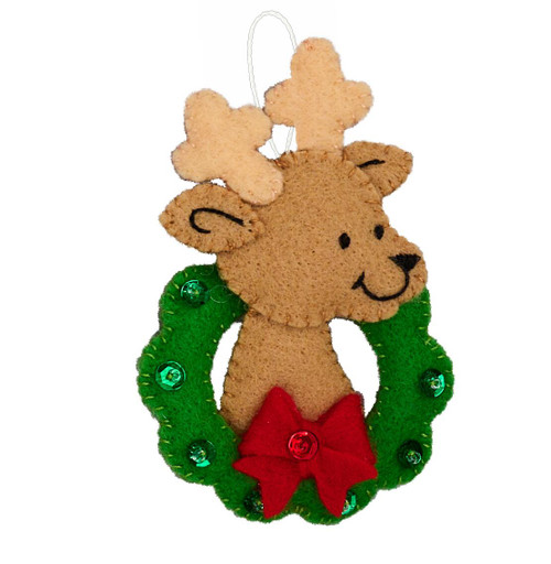 Set of 25 colorful Bucilla Modern Merry Minis felt Christmas ornaments featuring snowmen, gingerbread cookies, candy canes, angels, wreaths, stockings, poinsettias, penguins, and retro ornament designs with sequins and beads.