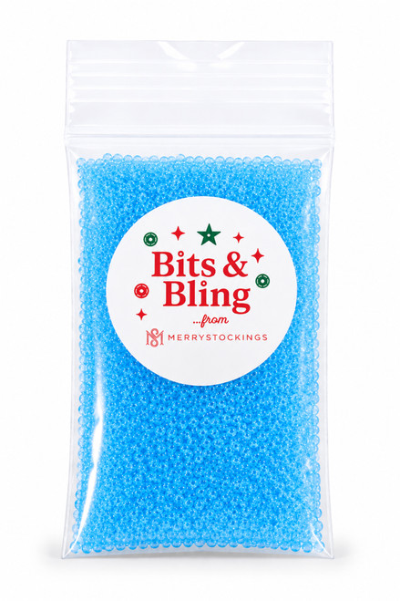 Bits & Bling Bright Aqua Blue Czech 10/0 glass seed beads from MerryStockings featuring approximately 4,000 premium glass beads for felt stocking kits and embroidery projects.