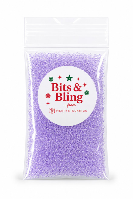 Bits & Bling Crystal Lavender 10/0 Czech glass seed beads from MerryStockings featuring approximately 4,000 premium glass beads for Bucilla felt stocking repairs, embroidery, and holiday craft projects.