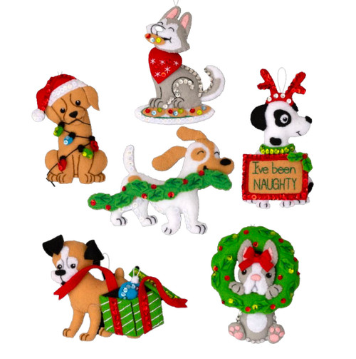 Mischievous Puppies Felt Ornament kit from Bucilla set of 6