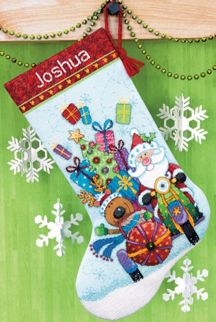 Santa's Sidecar Cross-Stitch Christmas Stocking Kit