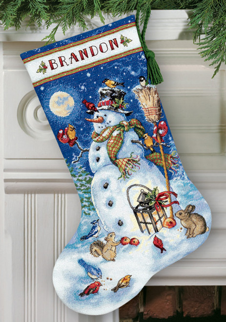 Snowman and Friends Cross-Stitch Christmas Stocking Kit