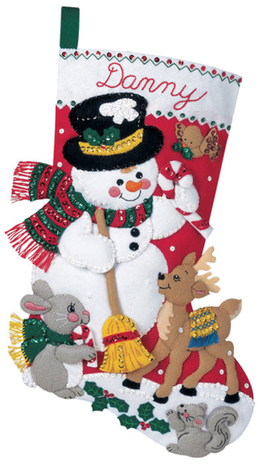 Snowman and Friends Bucilla Felt Applique Christmas Stocking Kit