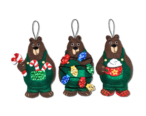 Backwoods Bears felt ornament kit set of 3 MerryStockings Bucilla