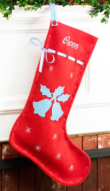 Christmas Bells Red Felt Personalized Stocking