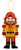 Felt ornament of a nutcracker in red, gold, and orange with sequins, mustache, and a sunburst-style helmet.