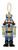 Felt nutcracker ornament in blue and gold uniform with mustache, crown, and embroidered accents, holding detailed sequins and beads.