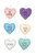Conversation Hearts felt ornament kit featuring six pastel heart ornaments with stitched candy sayings and sequin borders