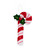 Sequined felt candy cane Christmas ornament with holly leaves and red peppermint stripes