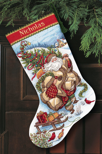 Dimensions Gold Collection Santa's Flight Stocking Counted Cross Stitch-16 Long 16 Count