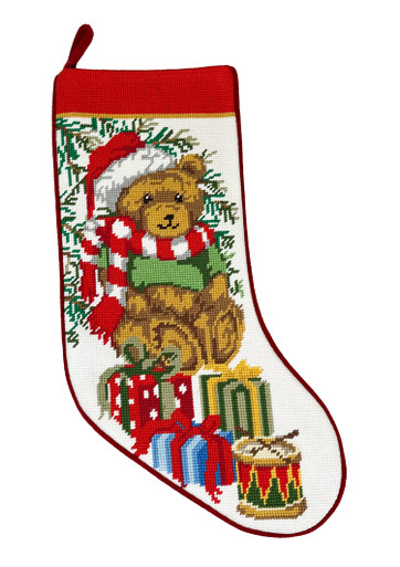 Needlepoint Personalized Christmas Stocking: Christmas Tree and Teddy Bear