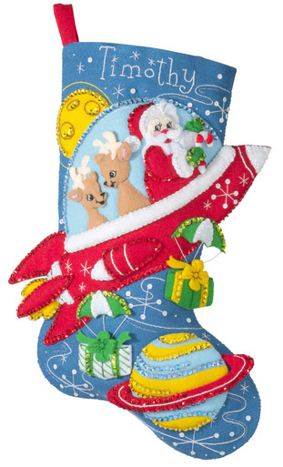 Bucilla Kit 'rocket Ship Santa Ornaments' Felt Applique Embroidery Kit  89275E 