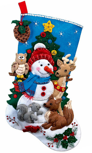 Woodland Critters & Snowman Stocking