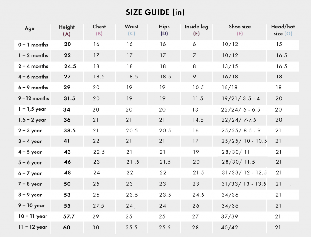 GENERAL SIZE CHARTS – esby apparel