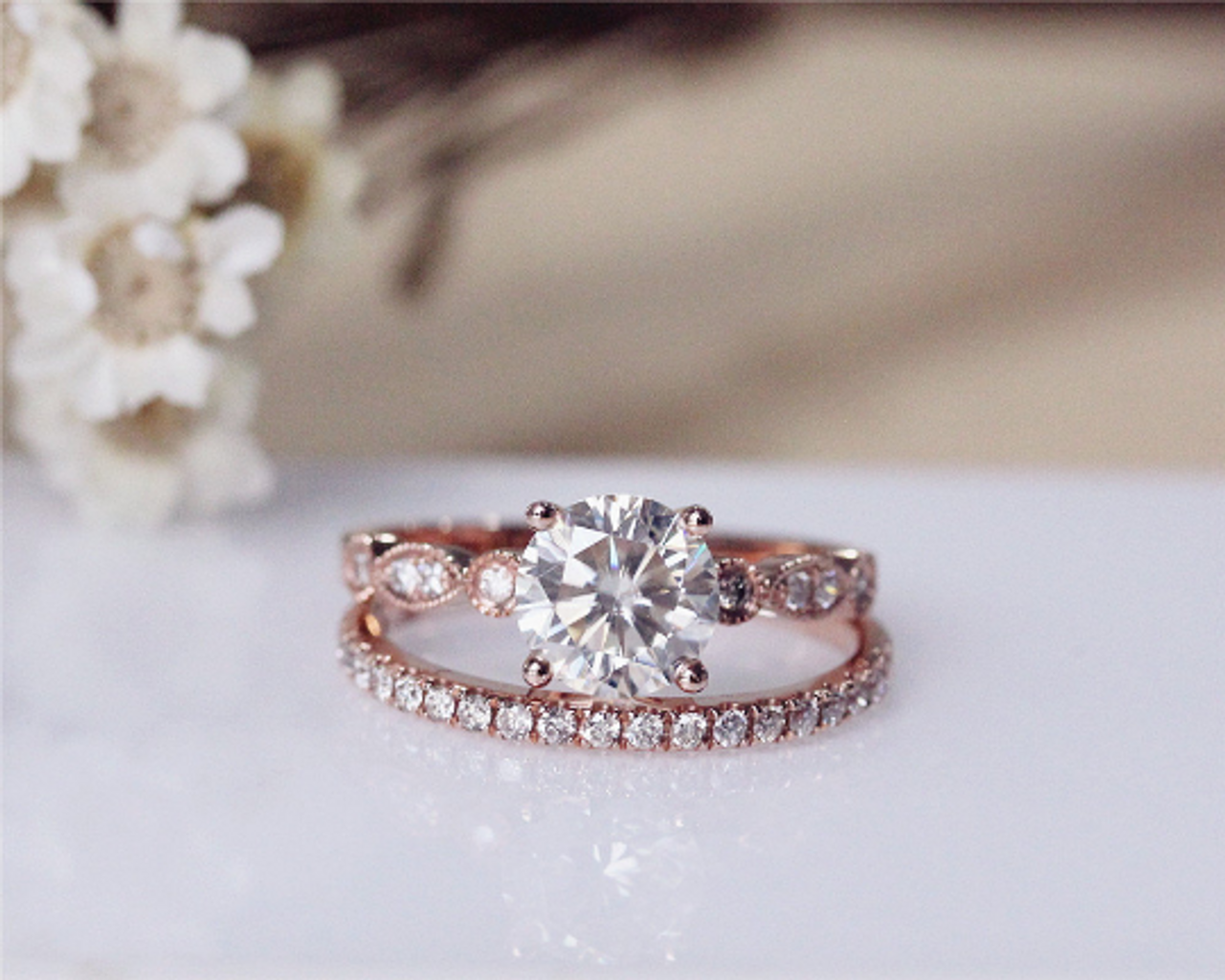 rose gold moissanite ring