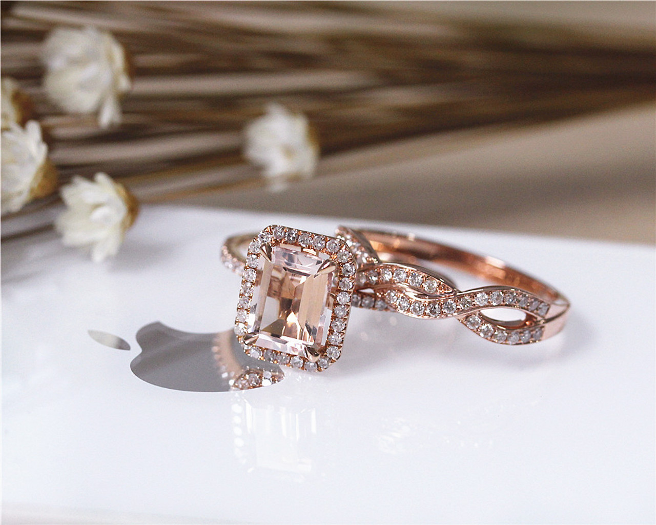 Vintage peridot and ruby wedding ring set Leaf twig engagement ring se –  PENFINE