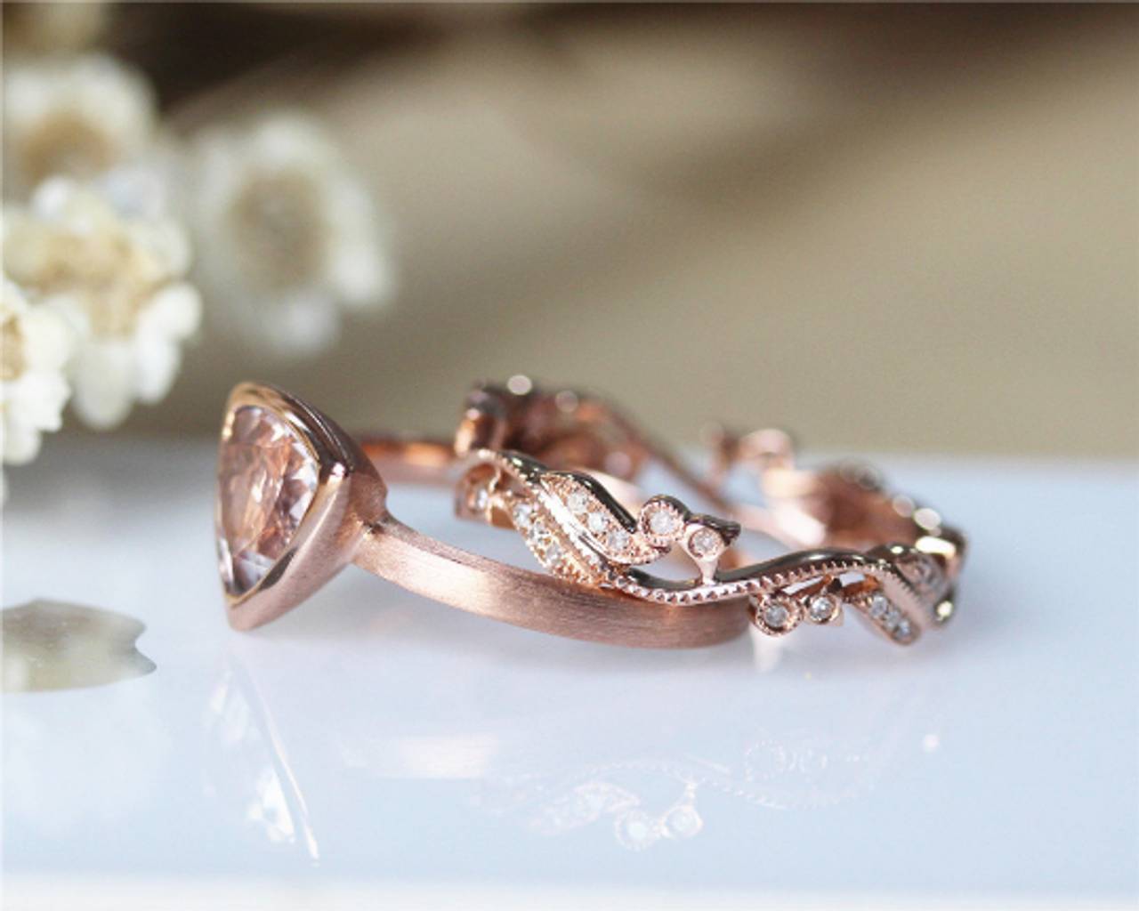 Trillion cut 2025 morganite ring