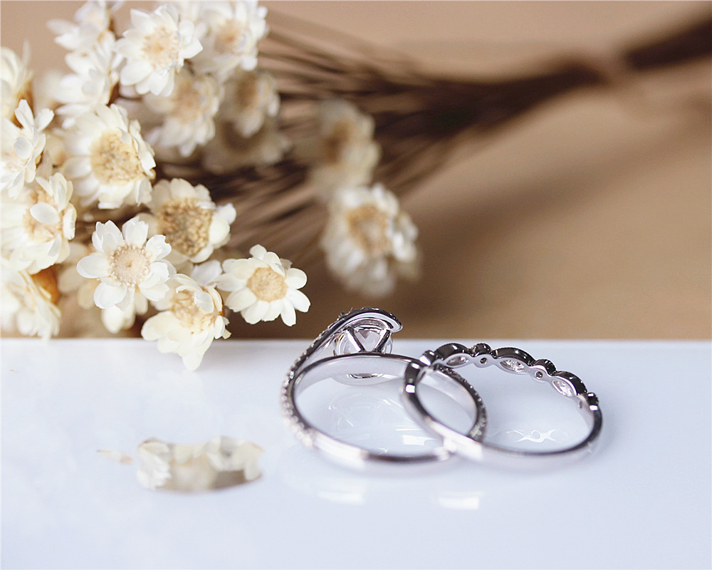 ancy Solid 14K White Gold Ring Set 6mm Pink Morganite Ring Set