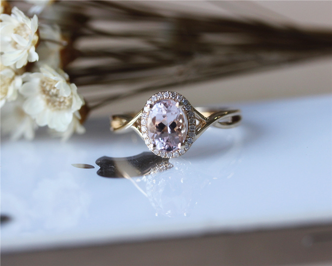 Jelissa: Pear-Shaped Morganite Halo Engagement Ring | Ken & Dana Design