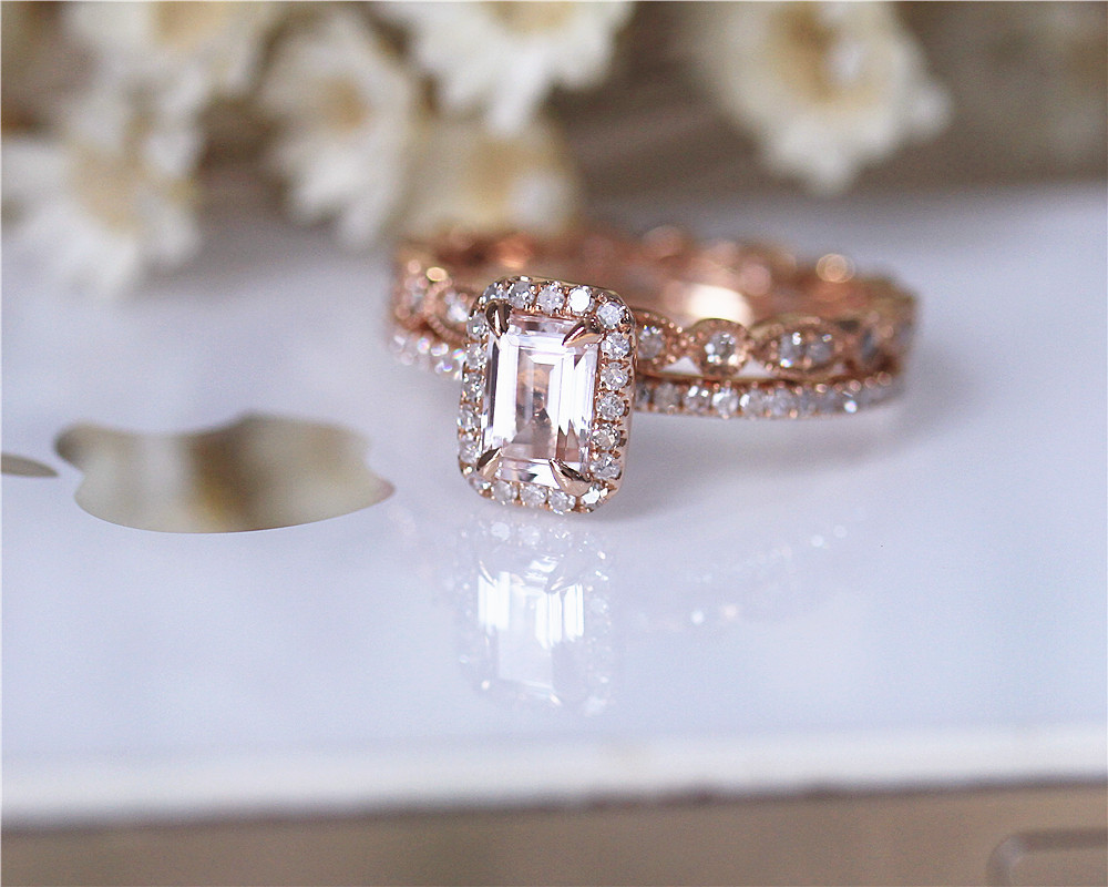 Custom Order For Angela Engagement Ring Set 14K Rose Gold