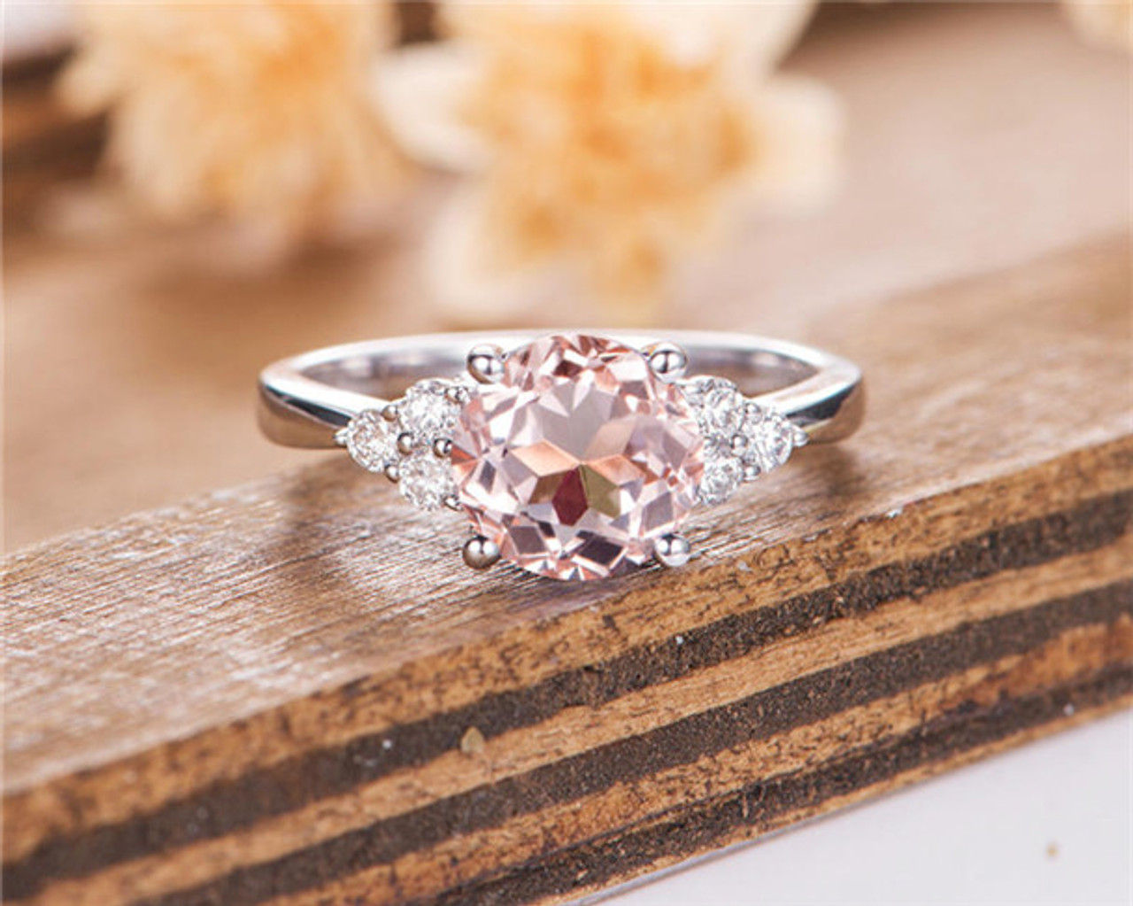Amazon.com: Oval Cut Morganite Wedding Ring Set Diamond Halo White Gold  Simple Pave Band Thin Eternity Bridal : MYRAYGEM: Clothing, Shoes & Jewelry