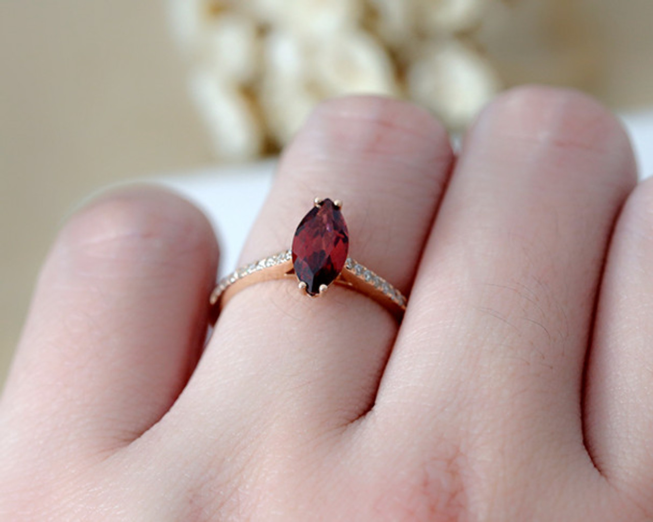 5*10mm Marquise Garnet Ring Solid 14K Rose Gold Wedding Ring Engagement  Ring Anniversary Ring