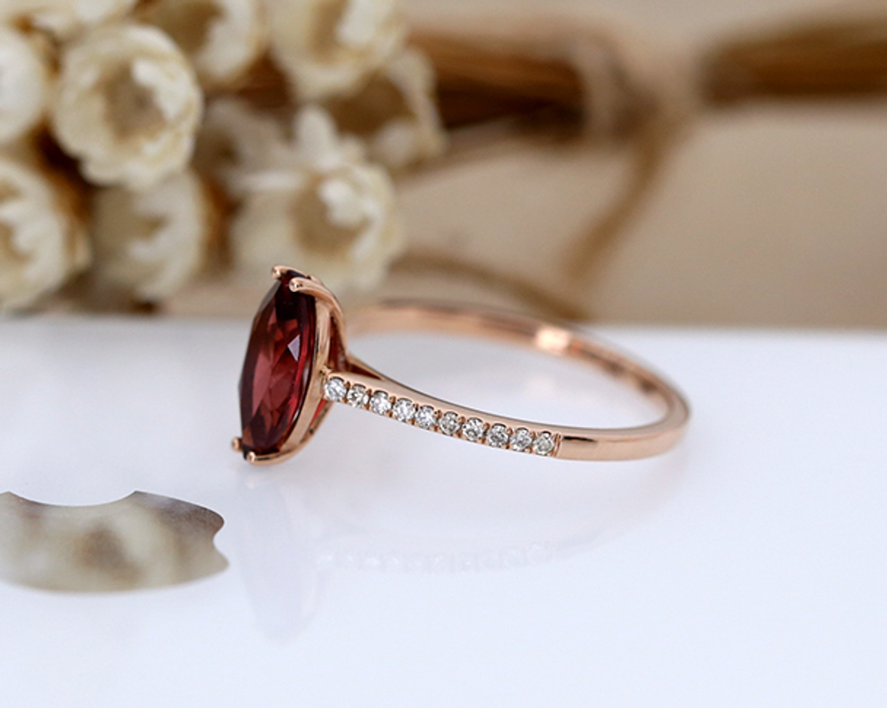 5*10mm Marquise Garnet Ring Solid 14K Rose Gold Wedding Ring Engagement  Ring Anniversary Ring